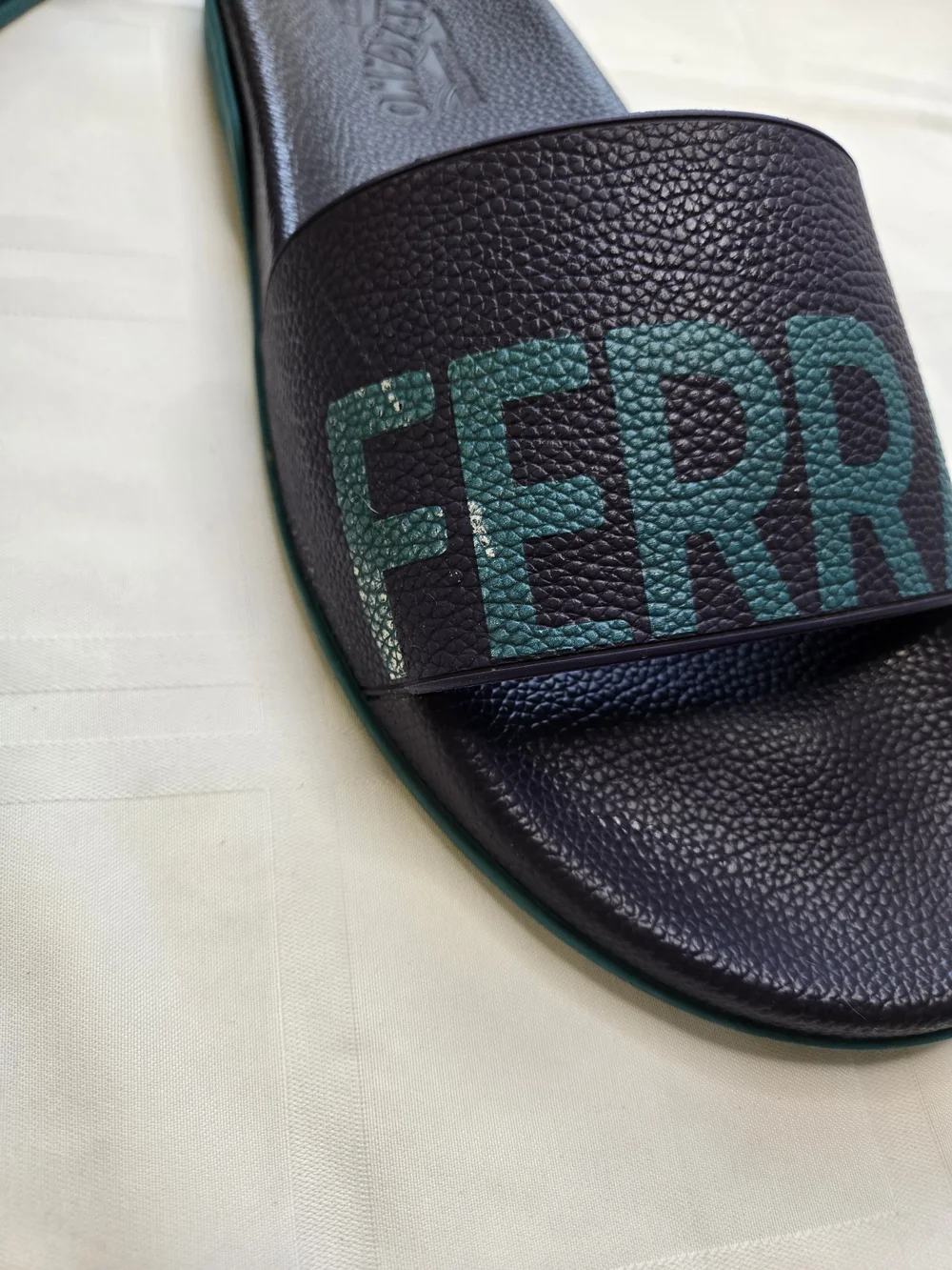 Salvatore Ferragamo Amos Logo Rubber Slide Sandals Purple Teal Men's Size 12